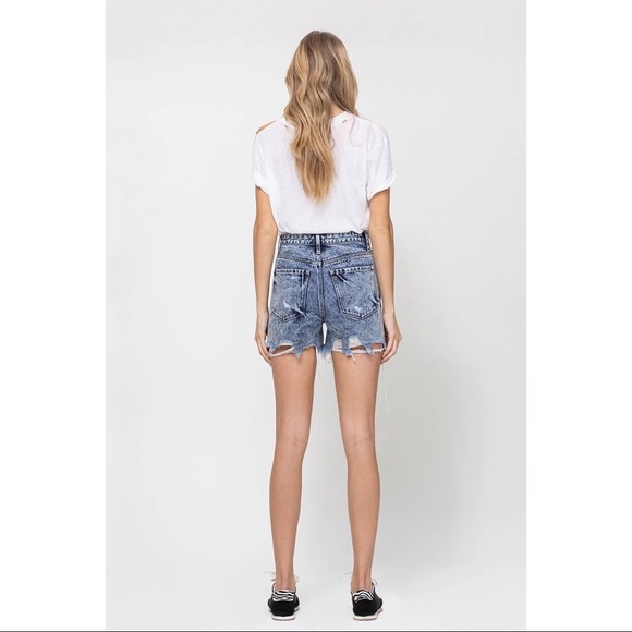 Nora Super High Rise Distressed Acid Wash Shorts - Picture 11 of 13